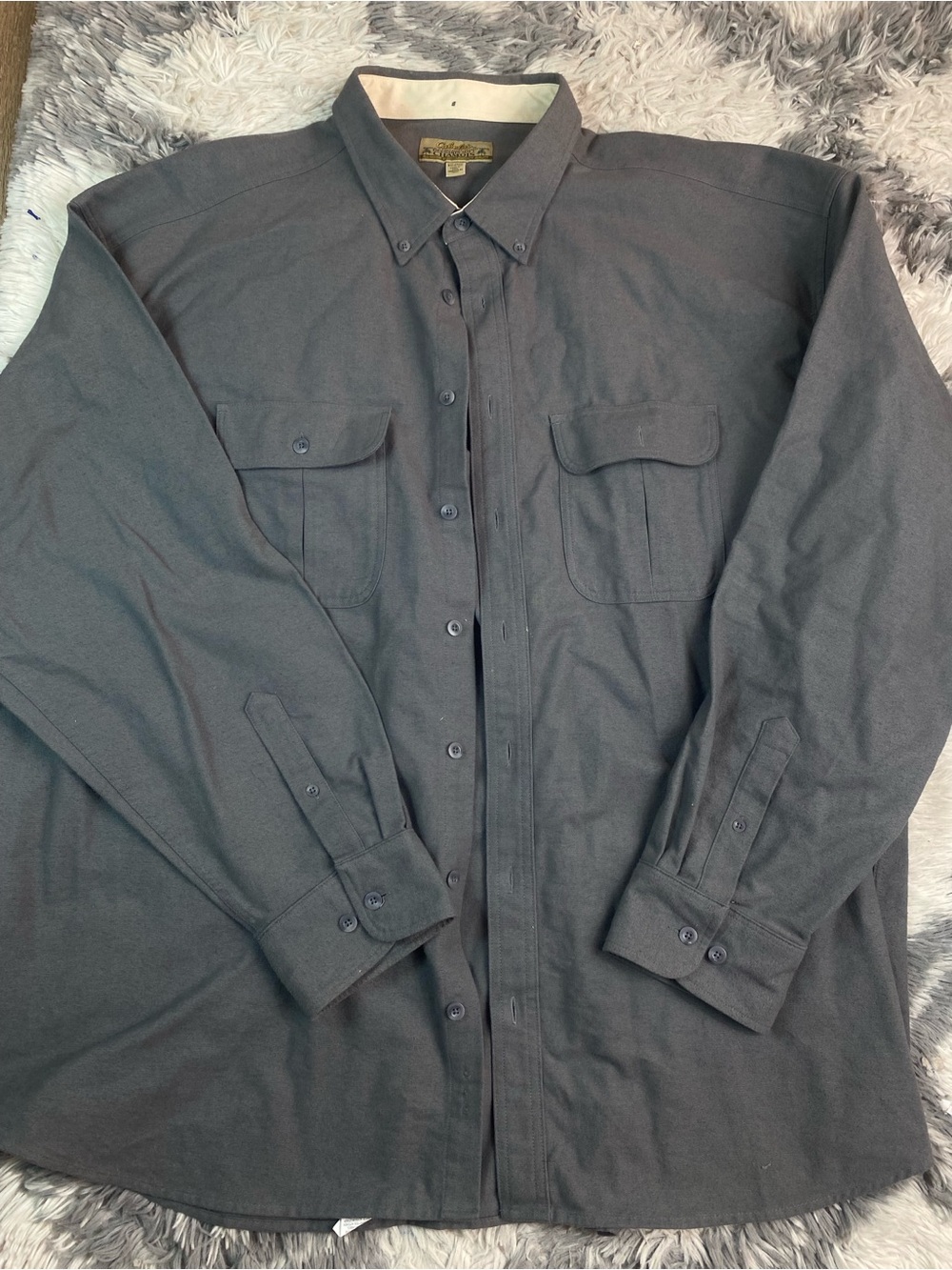 Vintage Cabelas Shirt Mens 3XLT Gray Deerskin Soft Chamois Button Front Workwear
